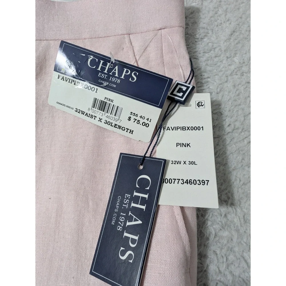 NEW! Chaps‎ Mens Pink Linen Rayon Dress Pants 32Wx30L Flat Front PAVIPIBX0001